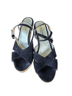 Andrea Carrano Made Italy Black Strappy Cork Wedge Peep Toe Sandals Sz 41